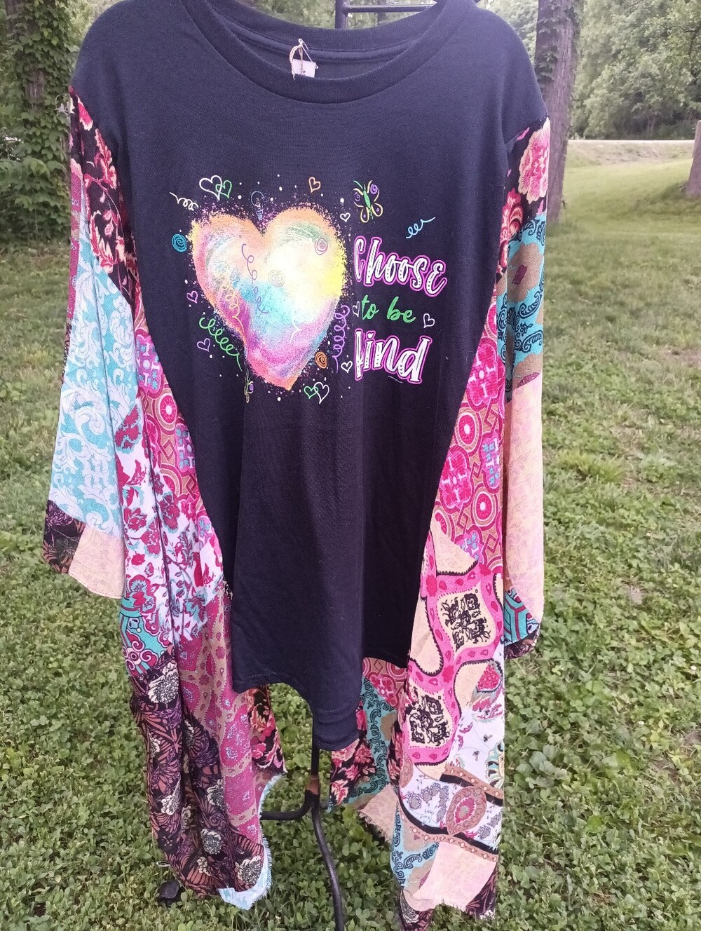 Kimono Sleeve Boho Tea, 00Ak, Upcycled Boutique Top, Handmade Wearable Art